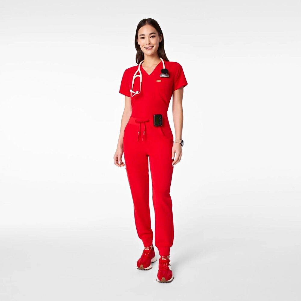 Figs Technical Collection Zamora High-Rise Jogger Scrub Pant Pop Red Med Tall